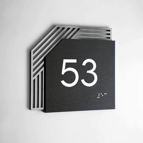 Door Number Sign: Wood & Stainless Steel Plate — "Authentic" Design